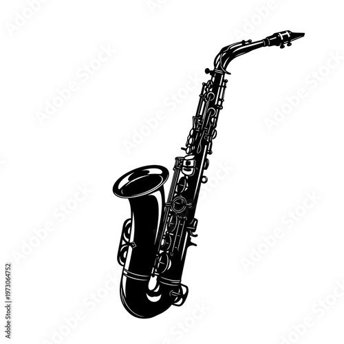 Black Alto Saxophone Musical Instrument Illustration.