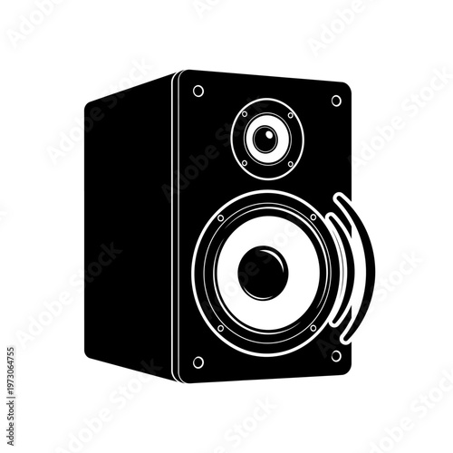 Black Speaker with Sound Waves Emitting.