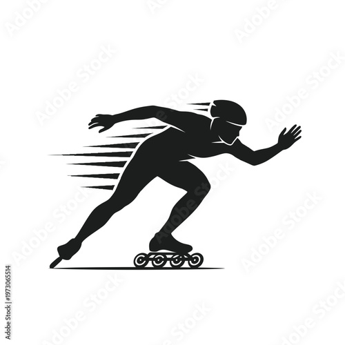 Silhouette of a person rollerblading quickly.
