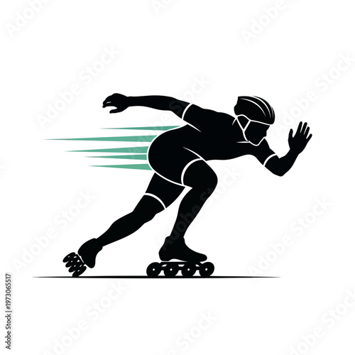 a person in motion on rollerblades.