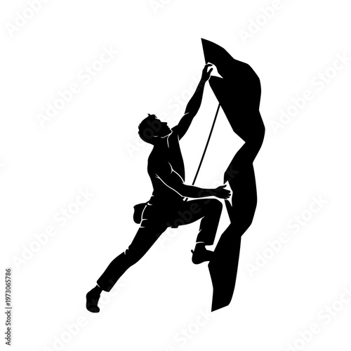 man climbing a steep mountain rock.