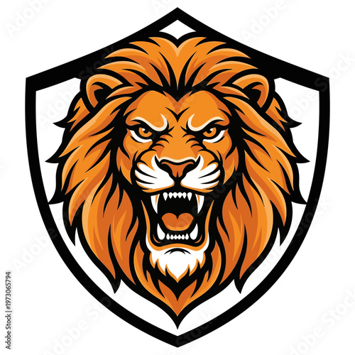 A fierce lion's head on shield.