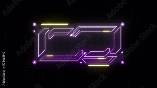Futuristic Neon HUD Panel Frame Animation with Cyberpunk Interface Design, Sci Fi Tech Overlay Loop