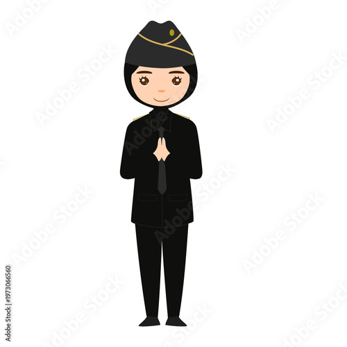 Indonesian Female Civil Servant Greeting Hands Together PDL Uniform