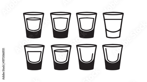 Group of Shot Glasses Lined Up for Drinks Minimalist Line Art Style