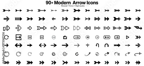 Comprehensive collection of 90+ modern arrow icons, easily customizable as editable vectors for graphic design projects and user interface elements