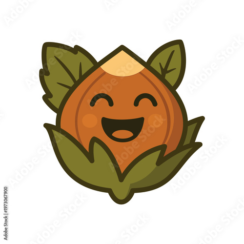 Funny hazelnut cartoon style. Vector illustration. White background.
