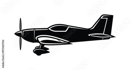 Vintage single engine airplane graphic side view a striking black silhouette