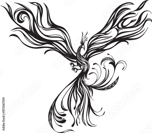 クールなフェニックス・不死鳥のトライバルタトゥーイラスト