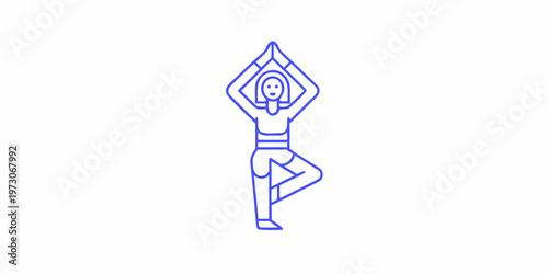 Line art illustration of a woman practicing a yoga tree pose