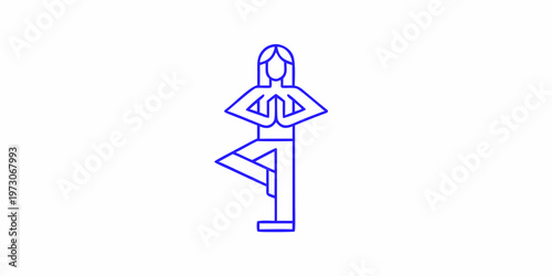 Simple blue line drawing of a woman in a yoga tree pose