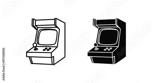 Two vintage arcade game machines depicted in a stark black silhouette