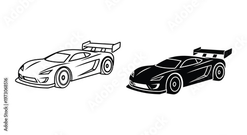 Two sporty racing cars displayed in contrasting styles a striking silhouette