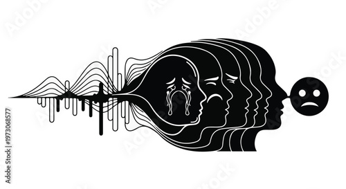 Abstract representation of negative emotions impacting mental health and well-being.
