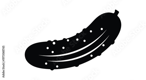A dark detailed silhouette of a cucumber with visible bumps and curves
