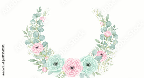 Floral Wreath with Flowers and Leaves for Mother's Day Template