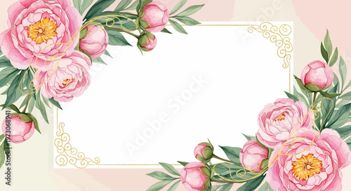 Elegant floral frame template for Mother's Day celebration with pink peonies