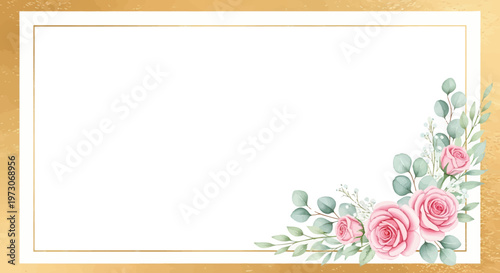 Beautiful floral Mother's Day card template with pink roses and greenery