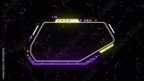 Futuristic Neon Hexagon HUD Frame Animation with Digital Particle Background, Sci Fi UI Overlay Loop