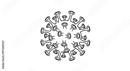 Simple black and white illustration of a coronavirus cell structure