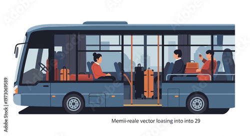 Passengers with luggage inside a modern bus, traveling together
