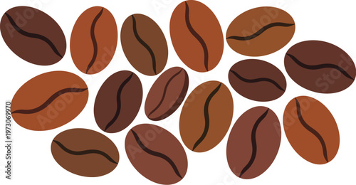 Scattered coffee beans in varying brown shades representing different roast levels illustration