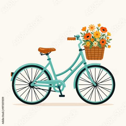 A bicycle with a basket of flowers.