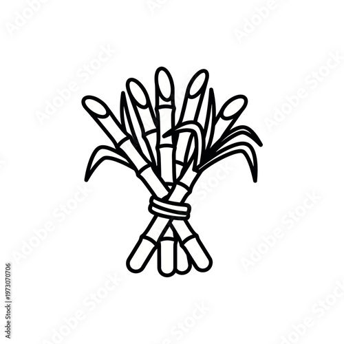 black and white line icon of sugarcane sticks, agricultural festive symbol