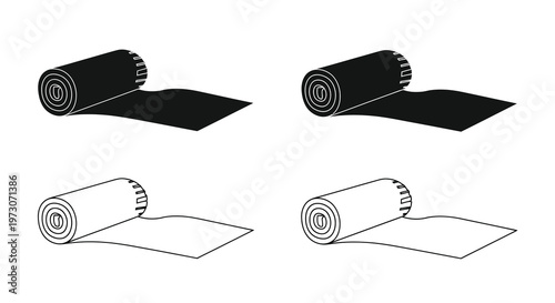 Black and white illustration of rolled carpets with cast shadows