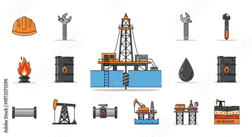 Oil and Gas Industry Icons - A Comprehensive Vector Illustration.