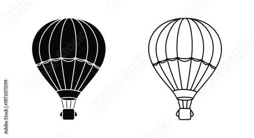 Two hot air balloons depicted in contrasting styles a bold silhouette