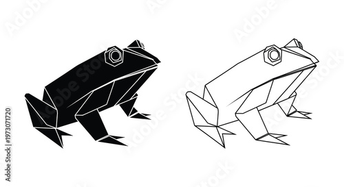 Geometric frog design in black and white showcasing a striking silhouette