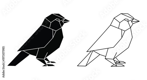 Geometric bird designs one solid black and one outlined showcasing a striking silhouette