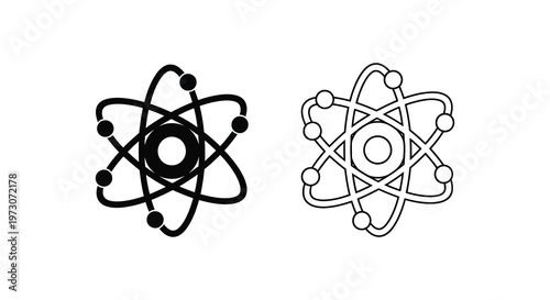 Two atomic models depicted in black and white showcasing a unique silhouette