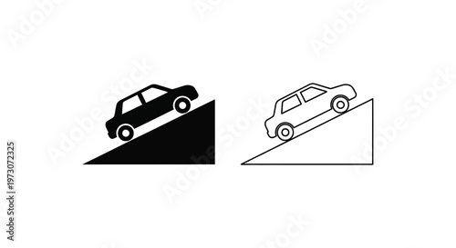 Warning sign depicting a vehicle on a steep incline silhouette