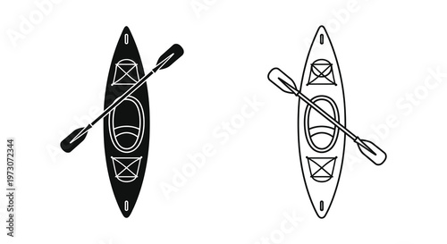 Two kayak outlines a filled and a line drawing presented in a minimalist silhouette