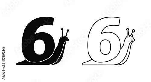 Number six cleverly shaped as a snail presented in dual tones silhouette