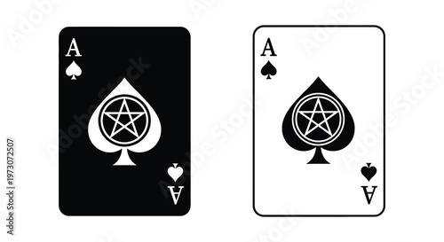 Two playing cards ace of spades black and white distinct contrast silhouette