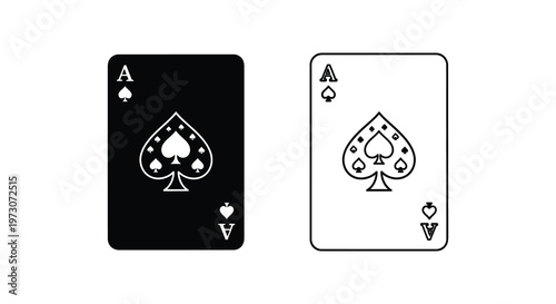 Two ace of spades playing cards one dark and one light silhouette