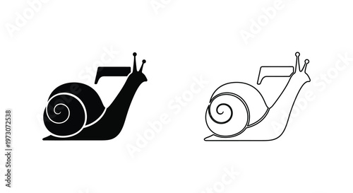 Two snail depictions one solid and one outlined in a minimalist style silhouette