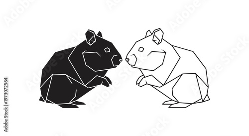 Two geometric hamsters facing each other a striking black and white silhouette