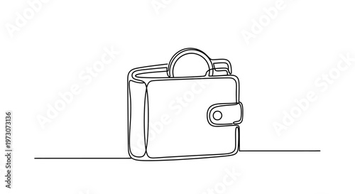 Minimalist line drawing of a wallet with a single coin