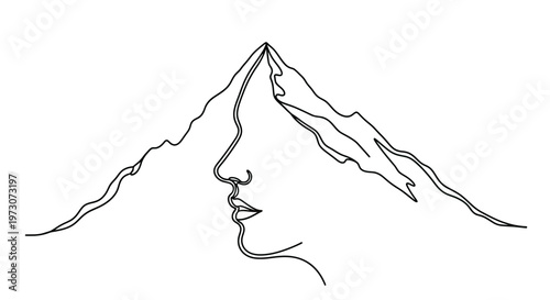 Minimalist line art of a mountain profile on a white background