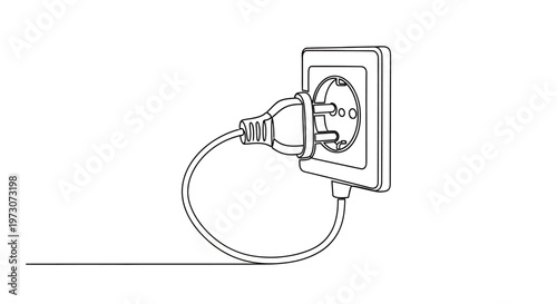 Black and white outline of a plug inserted into a wall socket