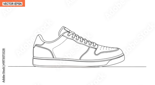 Detailed line art of a classic low-top sneaker, showcasing its form