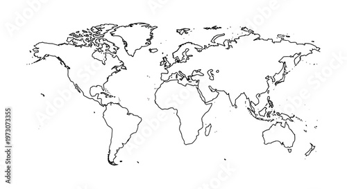 Outline of the world's continents and major islands, depicted in black and white