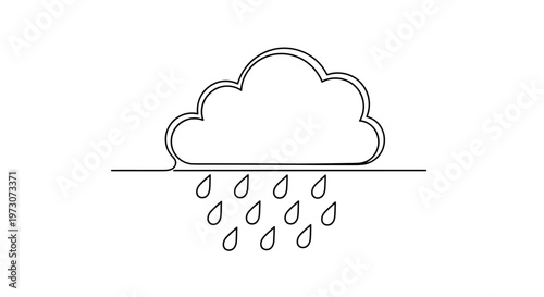Simple line drawing of a cloud with falling raindrops