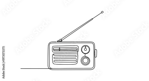 Minimalist line drawing of a portable radio with antenna and dial