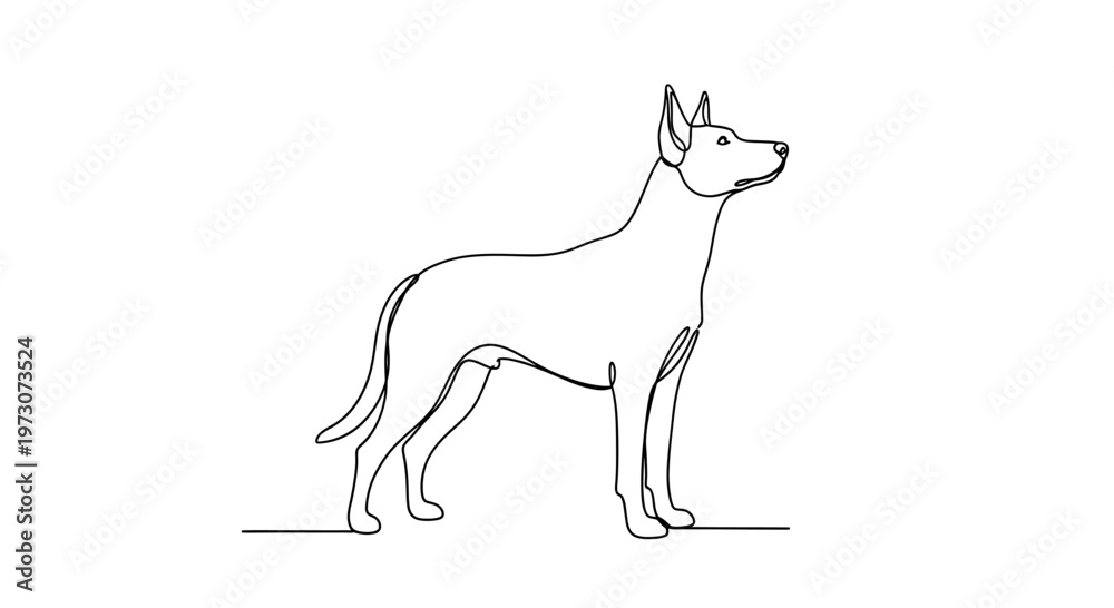 Fototapeta premium A minimalist line drawing of a proud dog with alert ears standing