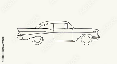 Sleek, vintage two-door coupe with iconic tail fins and chrome accents